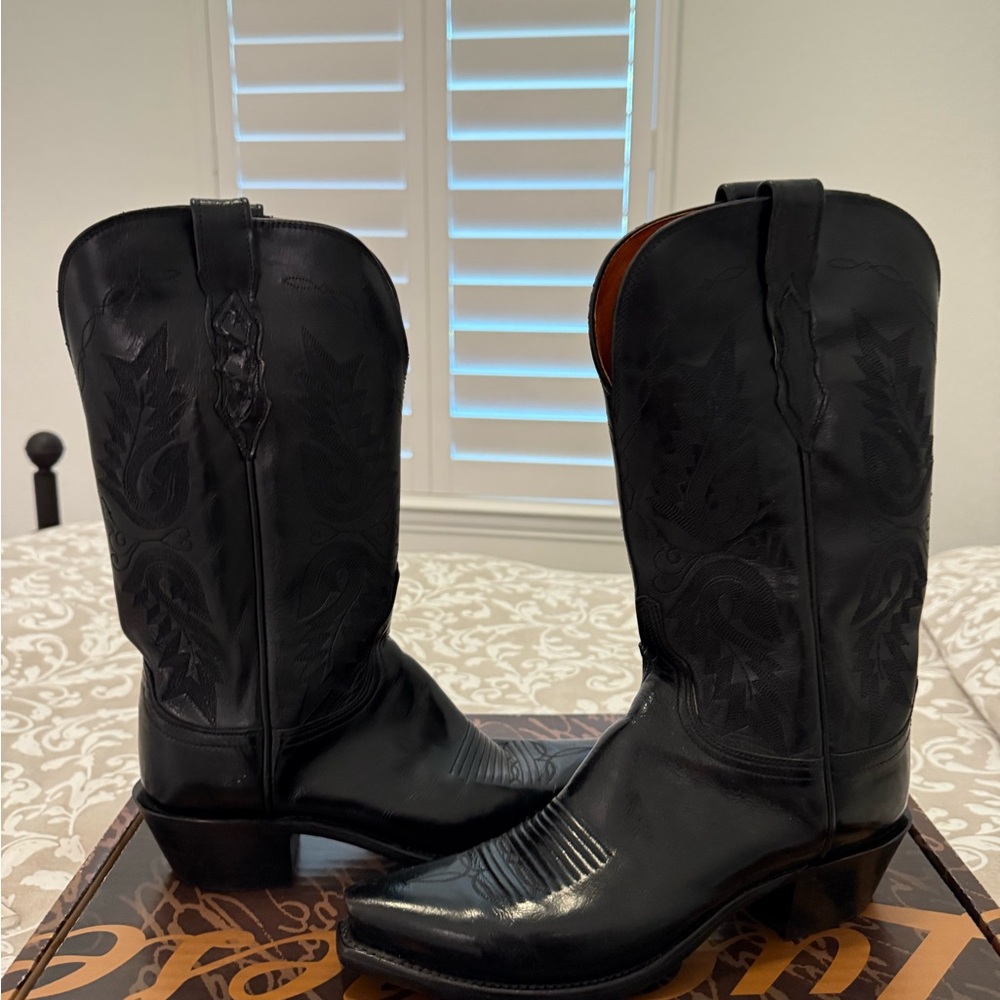 Lucchese Burnished Black Cowboy Boots